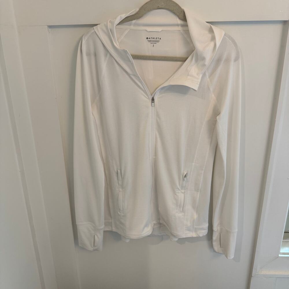Athleta Sunstop UPF 40+ Jacket Bright White Size Small Outdoor Lightweight Hood - Picture 2 of 6